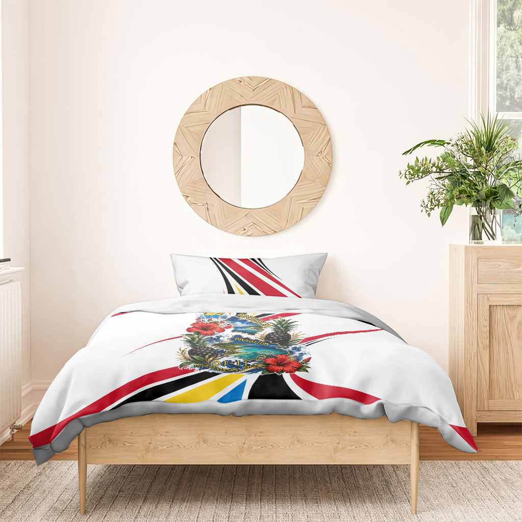 Antigua And Barbuda Independence Day Bedding Set Tropical Island Map Floral Sunburst