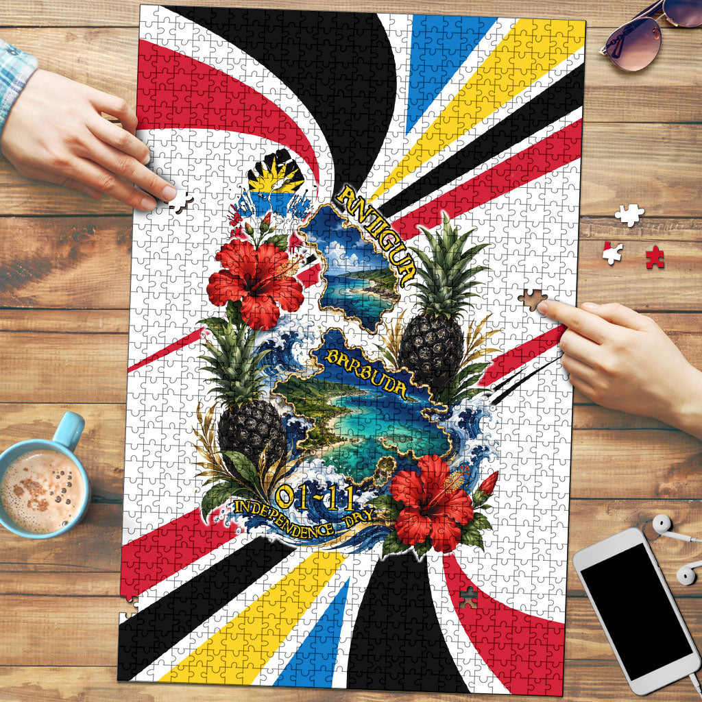 Antigua And Barbuda Independence Day Puzzle Tropical Island Map Floral Sunburst