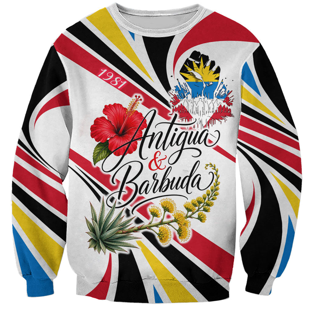 Antigua And Barbuda Independence Day Sweatshirt Tropical Island Map Floral Sunburst