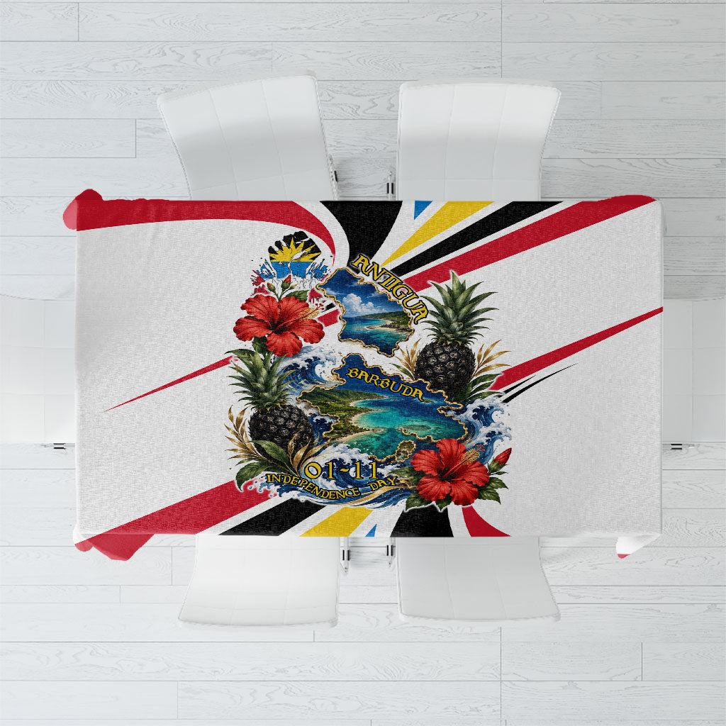 Antigua And Barbuda Independence Day Tablecloth Tropical Island Map Floral Sunburst