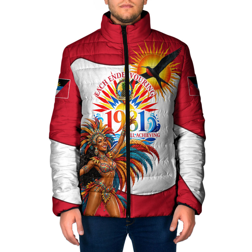Antigua And Barbuda Independence Day Padded Jacket Carnival Woman Sunburst Flag