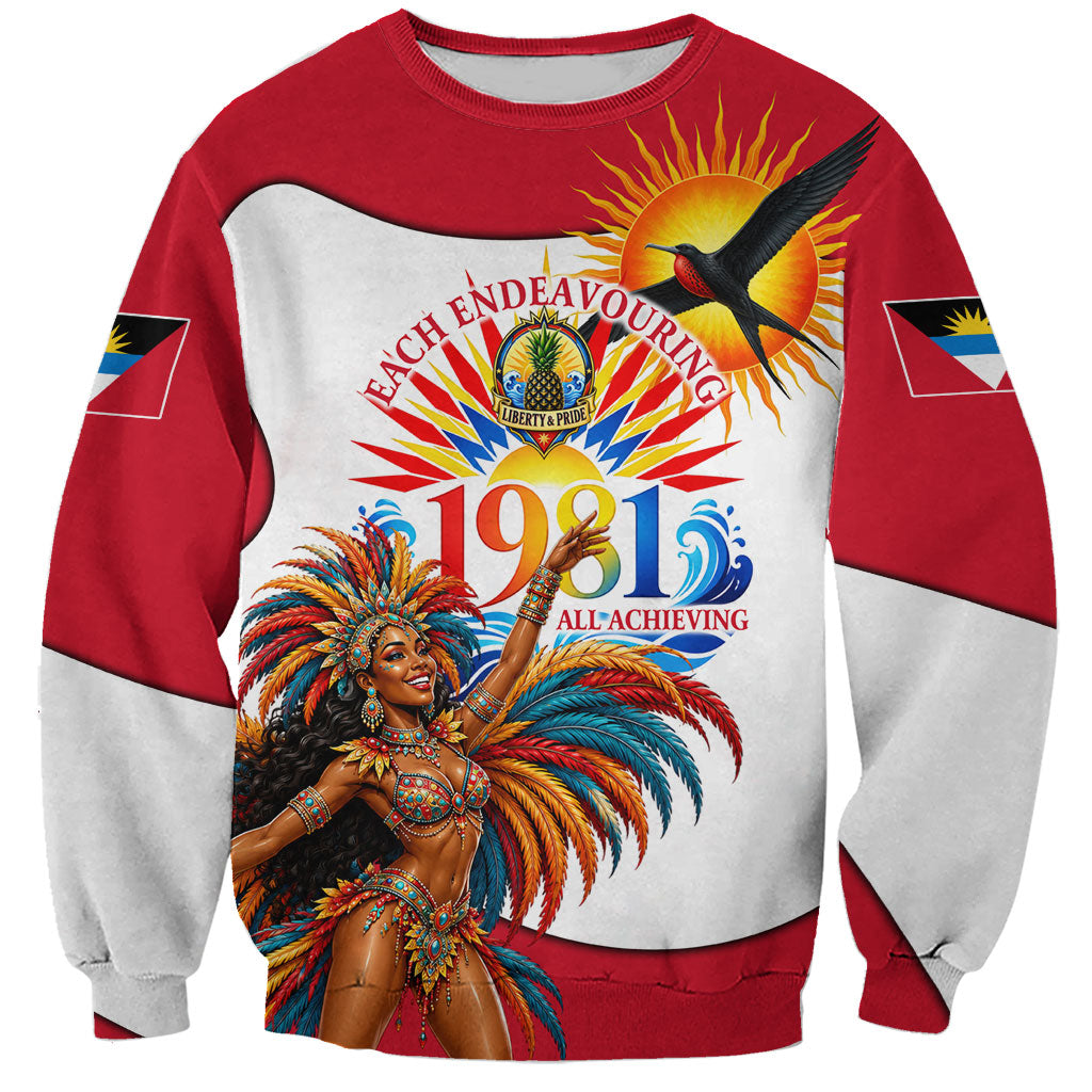 Antigua And Barbuda Independence Day Sweatshirt Carnival Woman Sunburst Flag