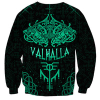 Unisex Viking sweatshirt, black with cyan Valhalla text and central emblem