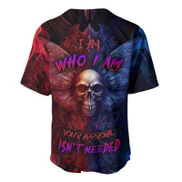 Multicolor baseball jersey with skull, wings, and bold text graphic on front