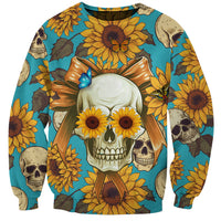 Unisex sweatshirt with central skull artwork, sunflowers, butterflies, and scattered skulls