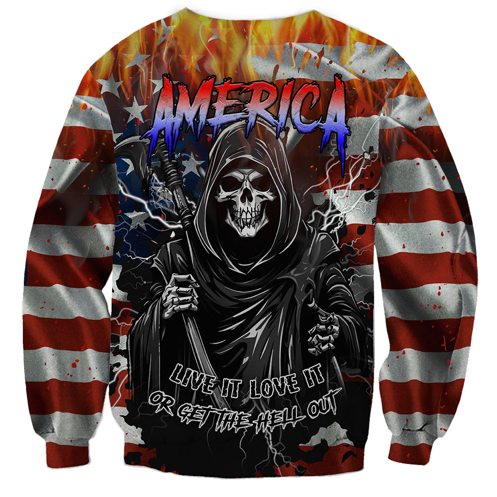 Unisex graphic sweatshirt with hooded skull, stars and red-white-blue stripes