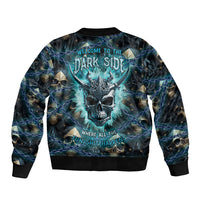Unisex bomber jacket TS04 with large back skull graphic, blue/black multicolor