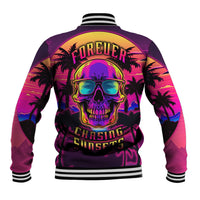Multicolor skull graphic unisex baseball jacket, striped rib collar and cuffs