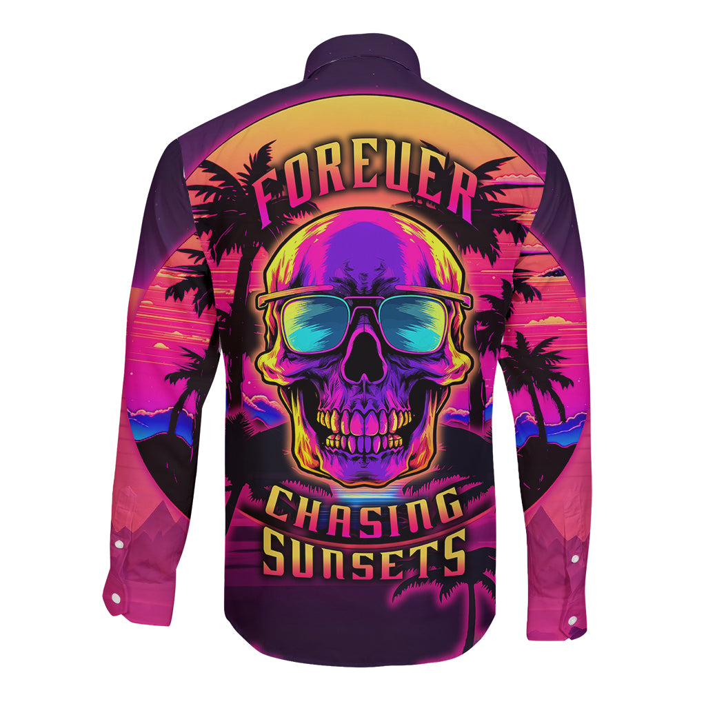 Foreuer Chasing Sunsets Skull Long Sleeve Button Shirt - Wonder Print Shop