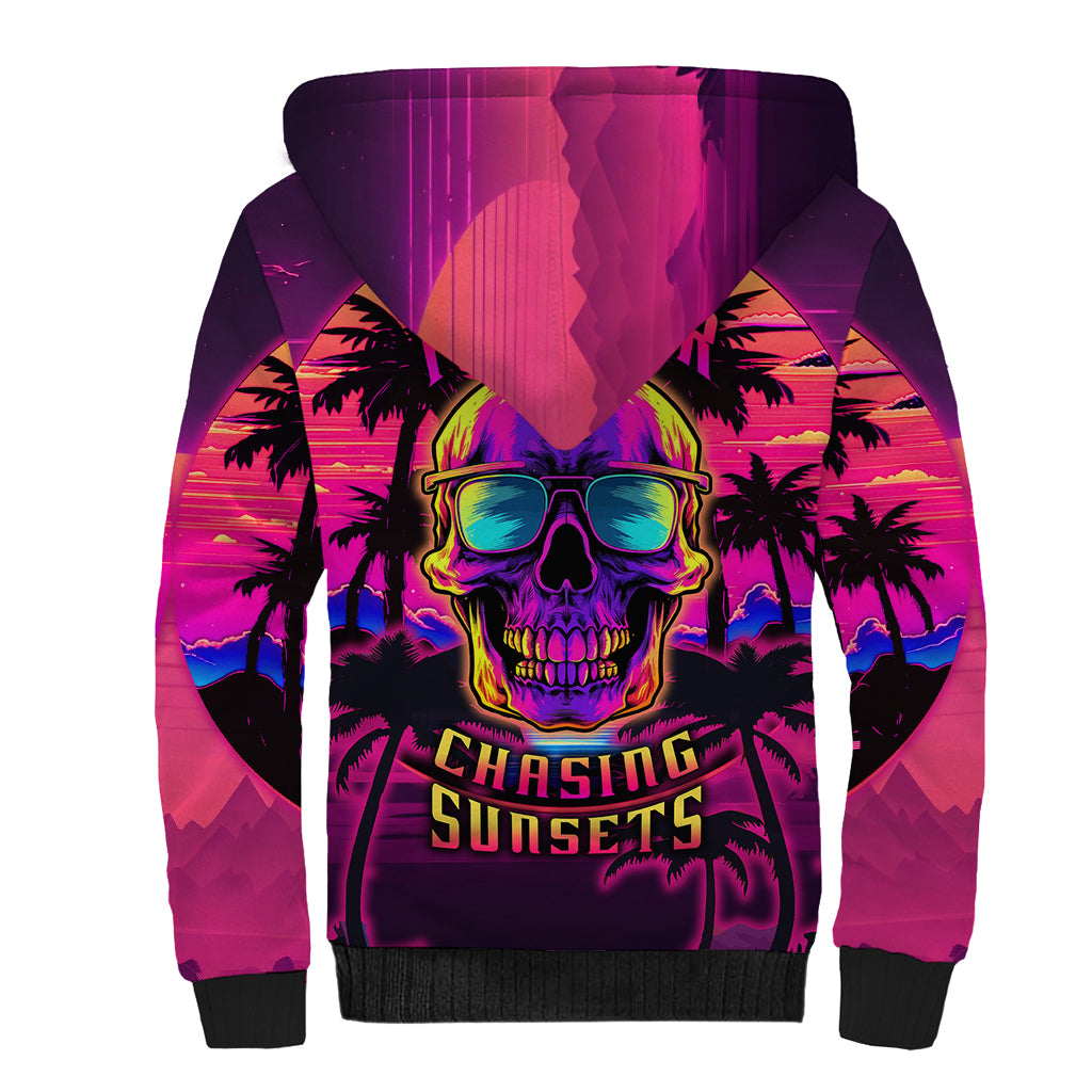 Foreuer Chasing Sunsets Skull Sherpa Hoodie - Wonder Print Shop