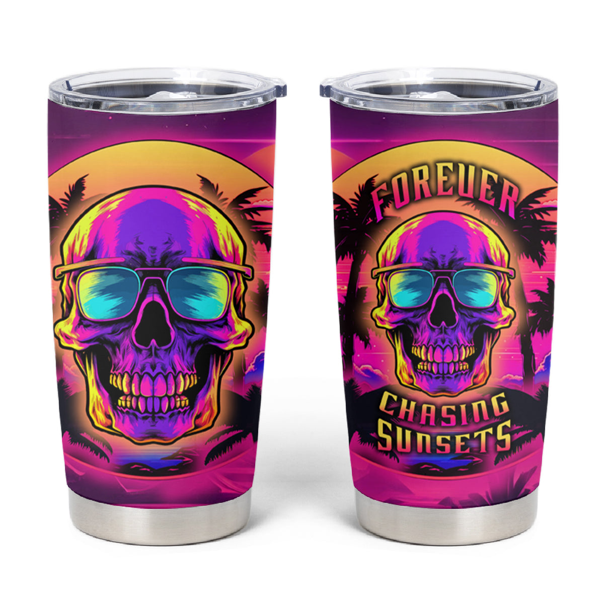 Foreuer Chasing Sunsets Skull Tumbler Cup