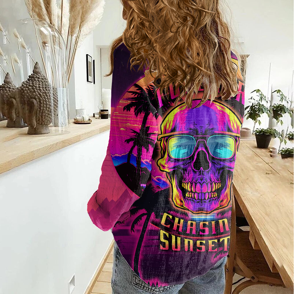 foreuer-chasing-sunsets-skull-women-casual-shirt