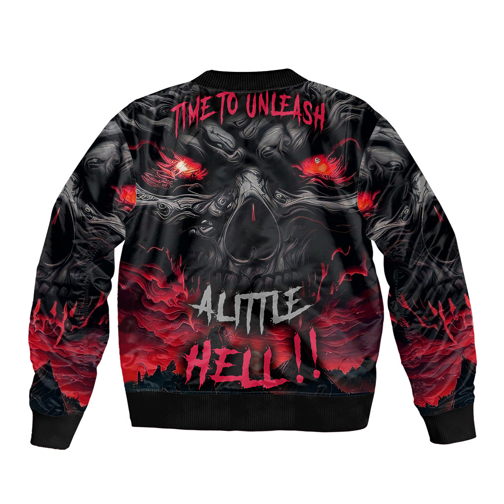 Unisex black bomber jacket with red flame graphic on back, ribbed collar