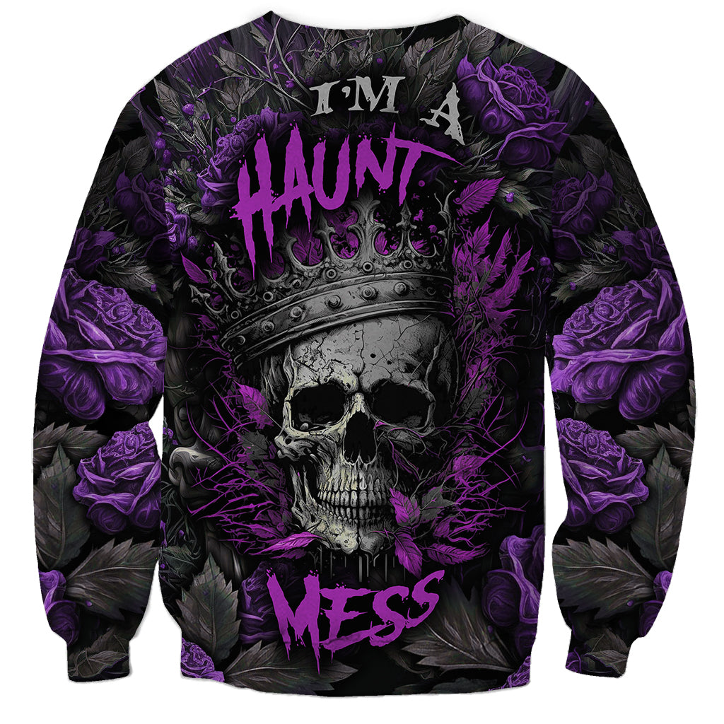 Unisex sweatshirt with purple skull and roses graphic, 'MESS' text, black base