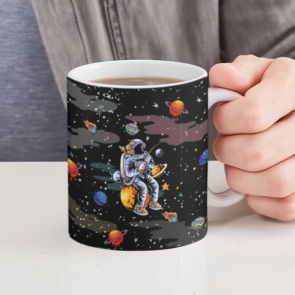 Funny Astronaut Fishing In Space Christmas Ceramic Mug Xmas Holiday Patterns - Wonder Print Shop