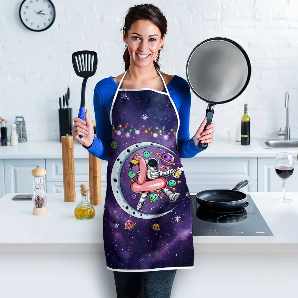 Funny Astronauts Sit On Flamingo Christmas Apron Xmas Holiday Patterns - Wonder Print Shop