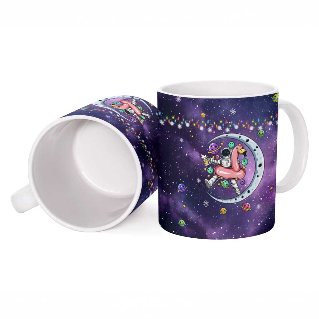 Funny Astronauts Sit On Flamingo Christmas Ceramic Mug Xmas Holiday Patterns - Wonder Print Shop