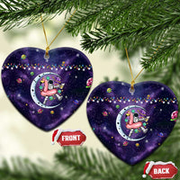 Funny Astronauts Sit On Flamingo Christmas Ceramic Ornament Xmas Holiday Patterns - Wonder Print Shop