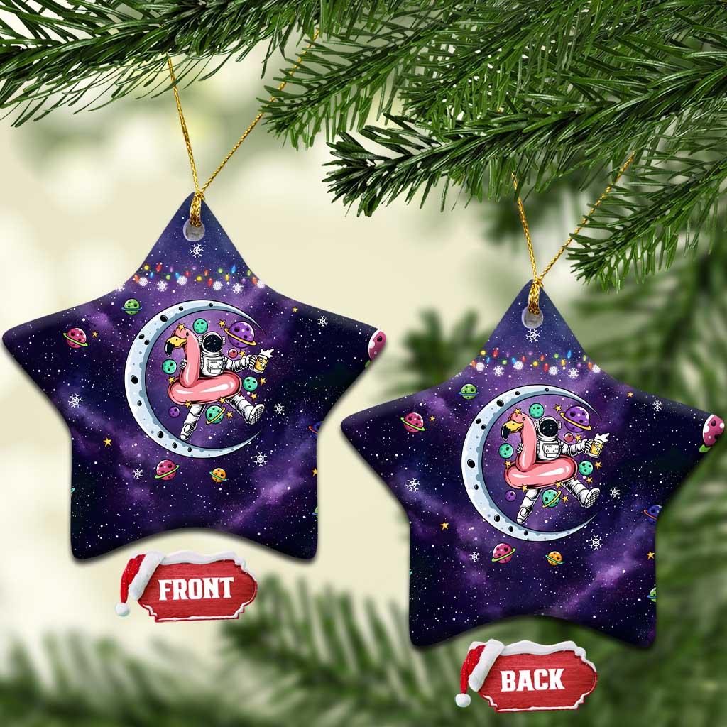 Funny Astronauts Sit On Flamingo Christmas Ceramic Ornament Xmas Holiday Patterns - Wonder Print Shop