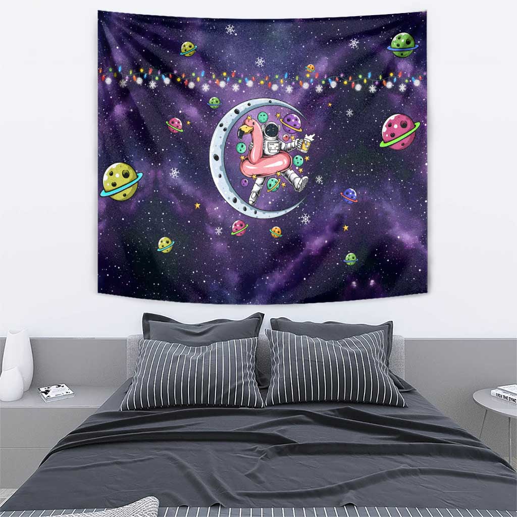 Funny Astronauts Sit On Flamingo Christmas Tapestry Xmas Holiday Patterns - Wonder Print Shop