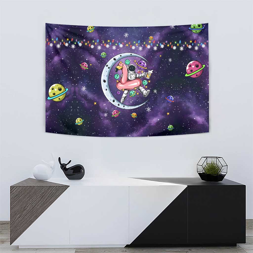 Funny Astronauts Sit On Flamingo Christmas Tapestry Xmas Holiday Patterns - Wonder Print Shop