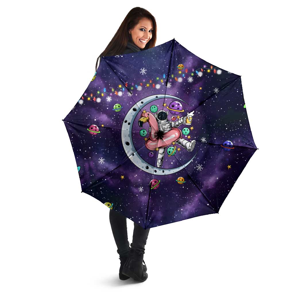 Funny Astronauts Sit On Flamingo Christmas Umbrella Xmas Holiday Patterns - Wonder Print Shop
