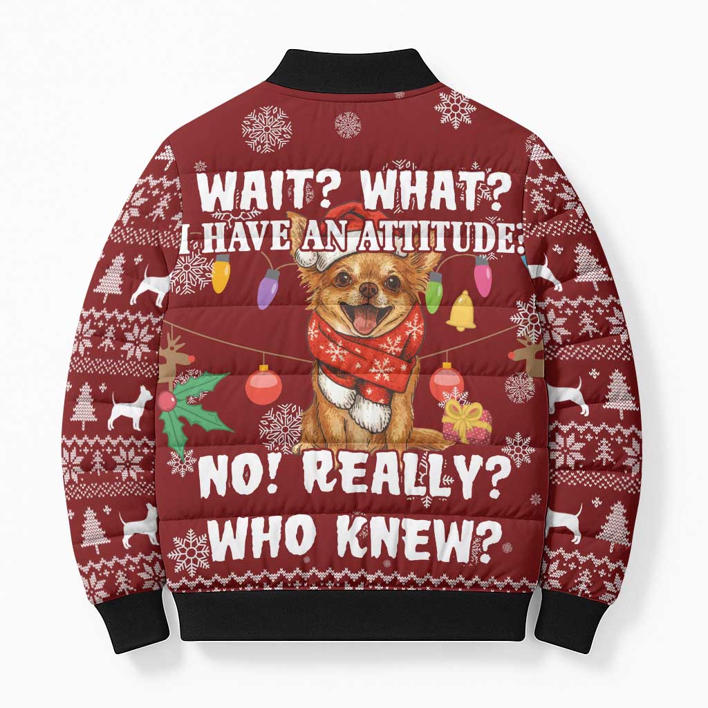 Chihuahua Attitude Christmas Bomber Puffer Jacket Xmas Holiday Patterns - Wonder Print Shop