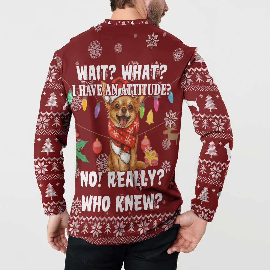 Chihuahua Attitude Christmas Button Sweatshirt Xmas Holiday Patterns - Wonder Print Shop
