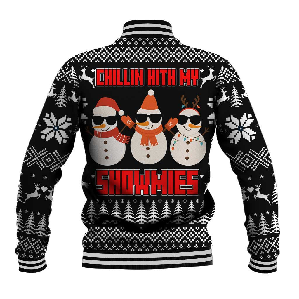 Chillin With My Snowmies Christmas Baseball Jacket Xmas Holiday Patterns - Wonder Print Shop