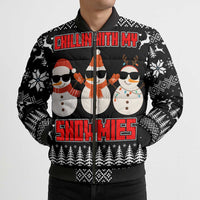 Chillin With My Snowmies Christmas Bomber Puffer Jacket Xmas Holiday Patterns - Wonder Print Shop