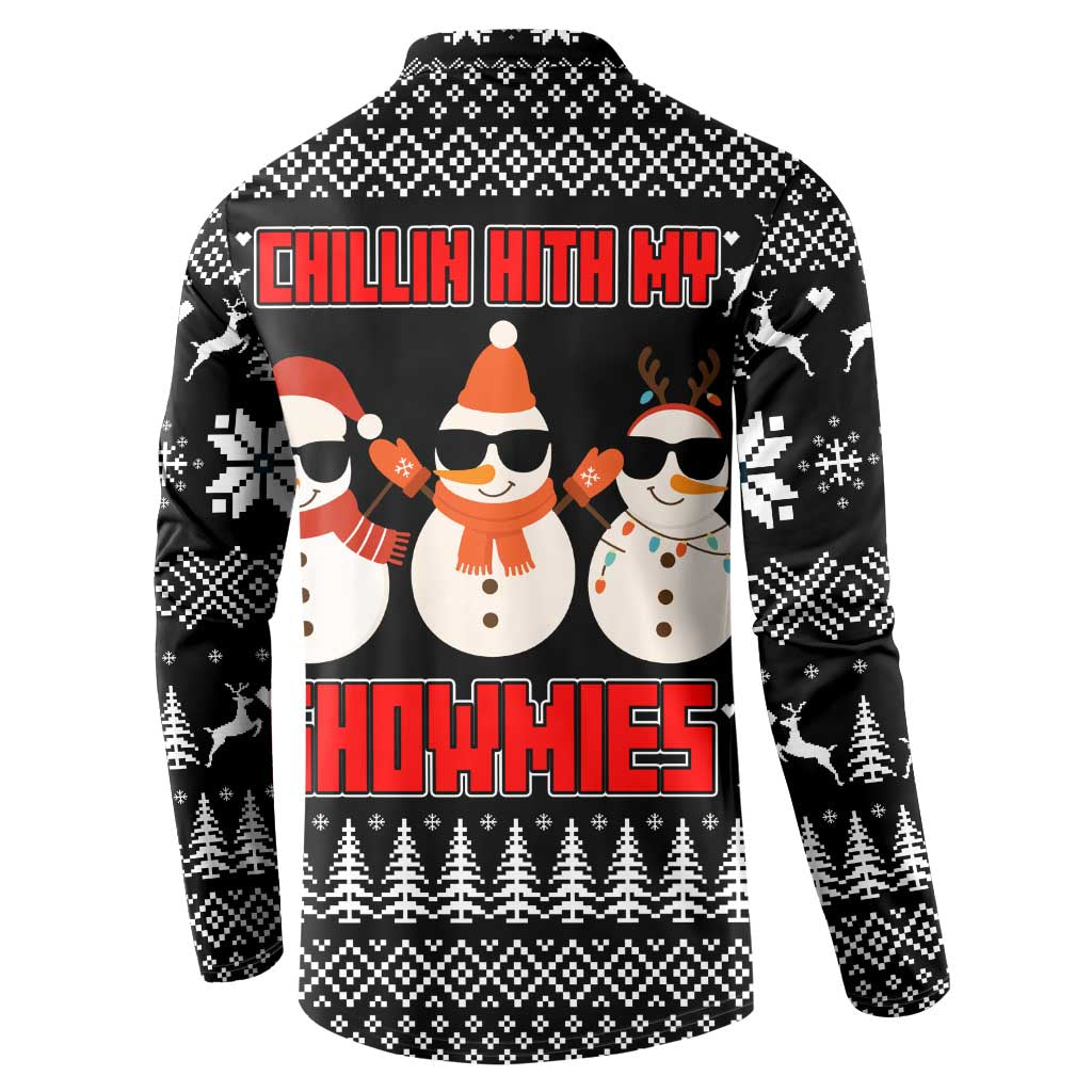 Chillin With My Snowmies Christmas Button Sweatshirt Xmas Holiday Patterns - Wonder Print Shop