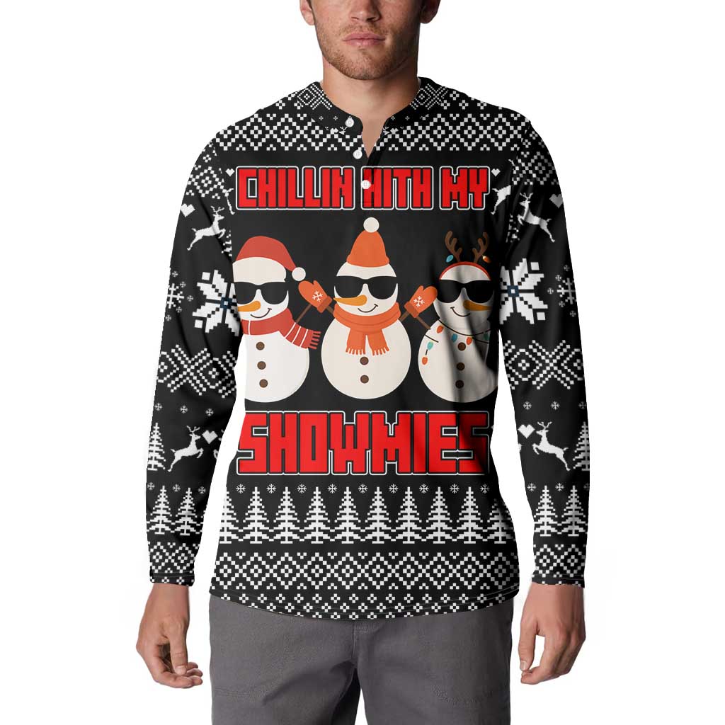 Chillin With My Snowmies Christmas Button Sweatshirt Xmas Holiday Patterns - Wonder Print Shop