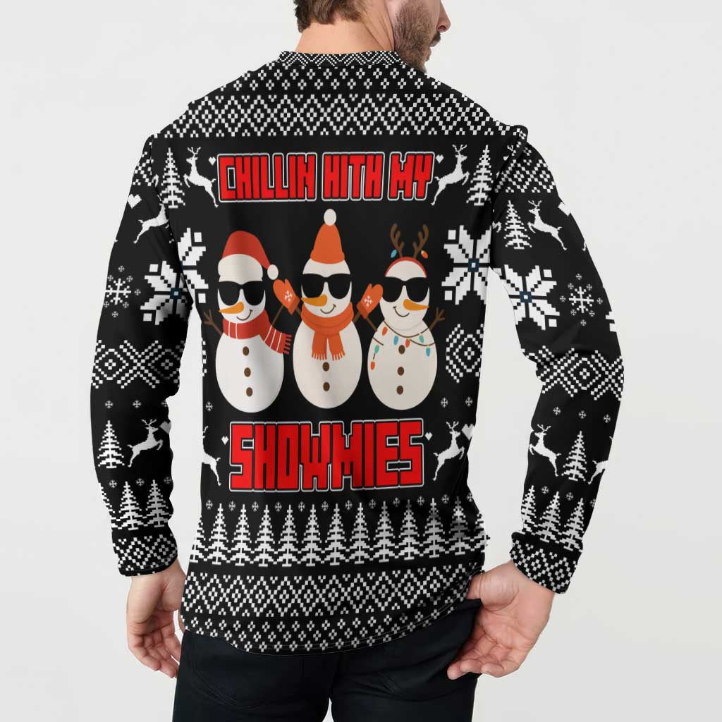 Chillin With My Snowmies Christmas Button Sweatshirt Xmas Holiday Patterns - Wonder Print Shop