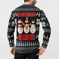 Chillin With My Snowmies Christmas Button Sweatshirt Xmas Holiday Patterns - Wonder Print Shop