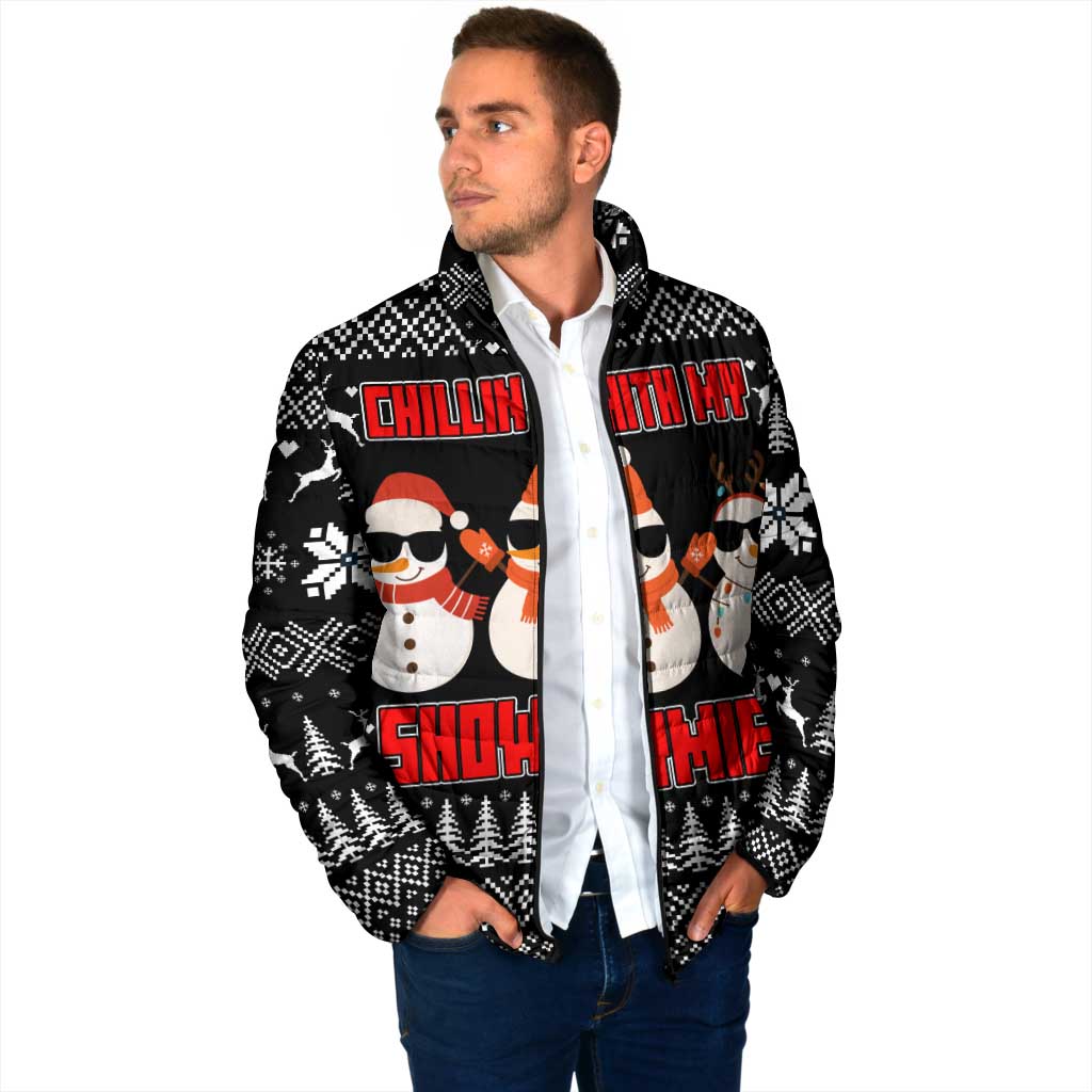 Chillin With My Snowmies Christmas Padded Jacket Xmas Holiday Patterns - Wonder Print Shop
