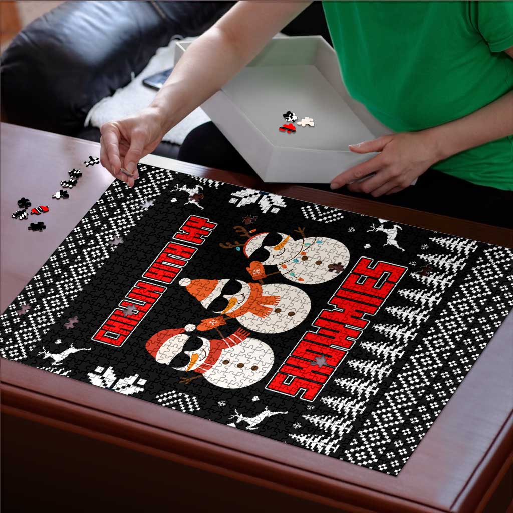Chillin With My Snowmies Christmas Puzzle Xmas Holiday Patterns - Wonder Print Shop
