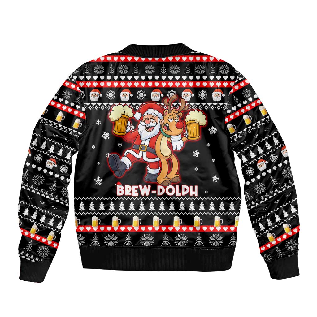 Christmas Brewdolph Reindeer Bomber Jacket Xmas Holiday Patterns - Wonder Print Shop