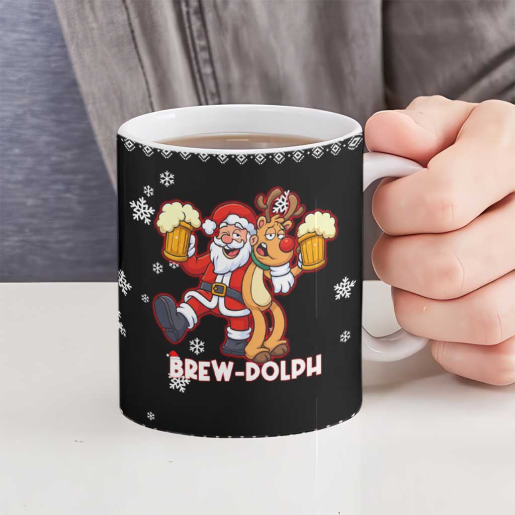 Christmas Brewdolph Reindeer Ceramic Mug Xmas Holiday Patterns - Wonder Print Shop