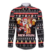 Christmas Brewdolph Reindeer Long Sleeve Button Shirt Xmas Holiday Patterns - Wonder Print Shop