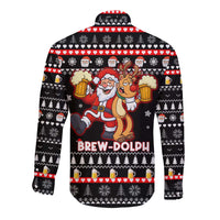Christmas Brewdolph Reindeer Long Sleeve Button Shirt Xmas Holiday Patterns - Wonder Print Shop