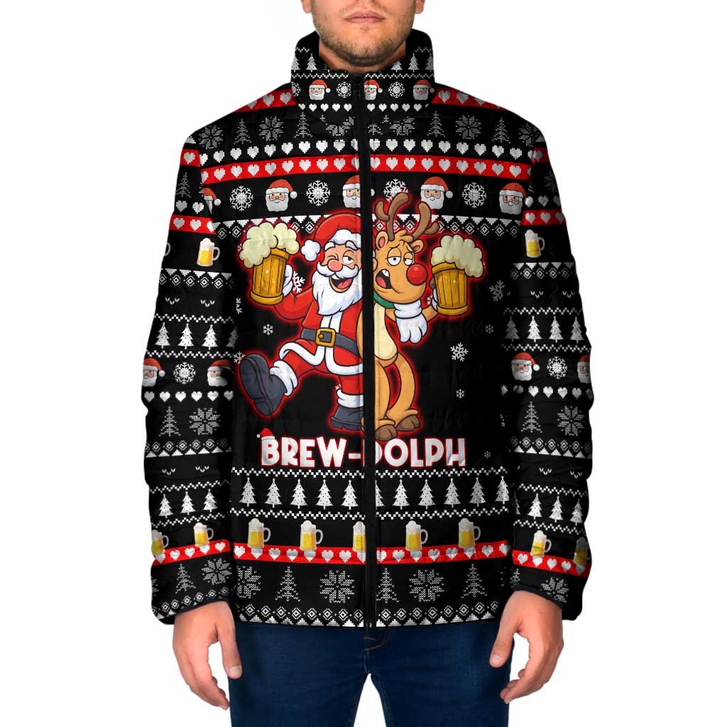 Christmas Brewdolph Reindeer Padded Jacket Xmas Holiday Patterns - Wonder Print Shop