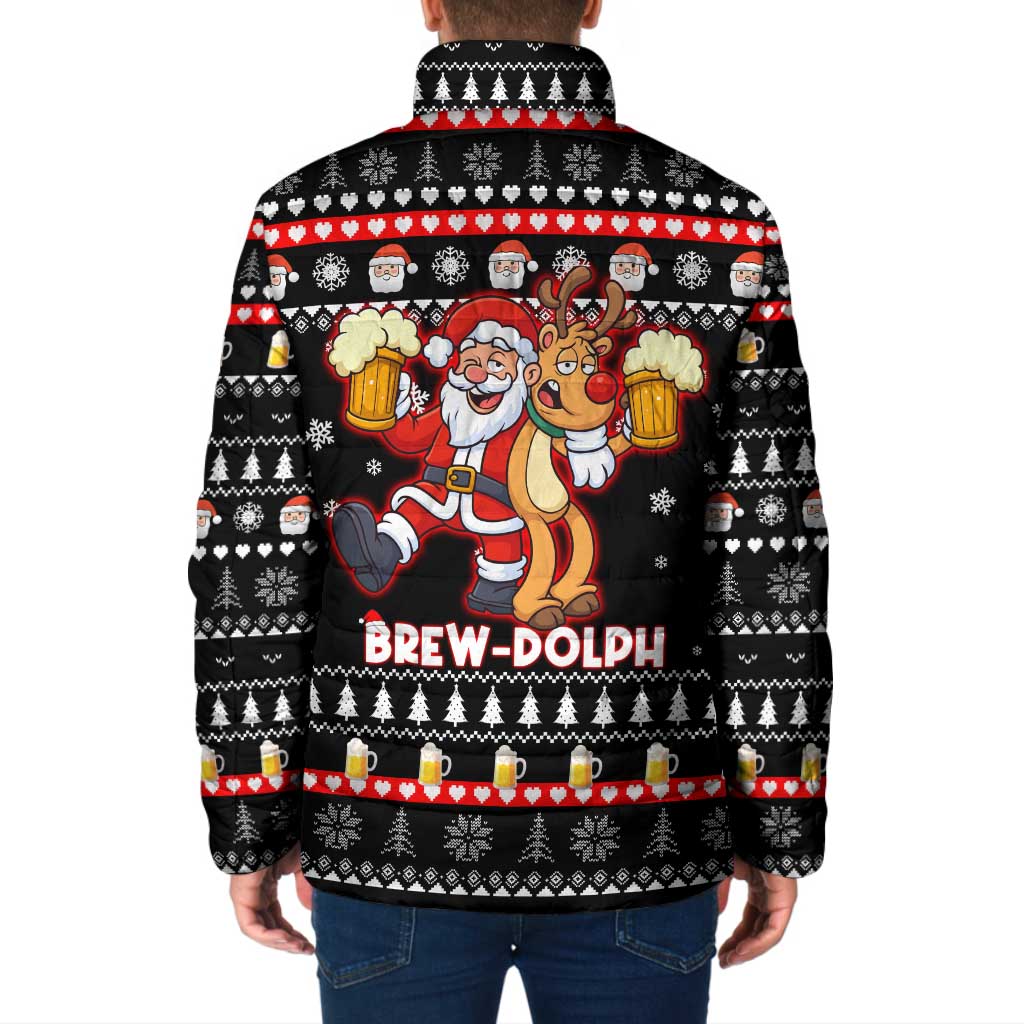 Christmas Brewdolph Reindeer Padded Jacket Xmas Holiday Patterns - Wonder Print Shop