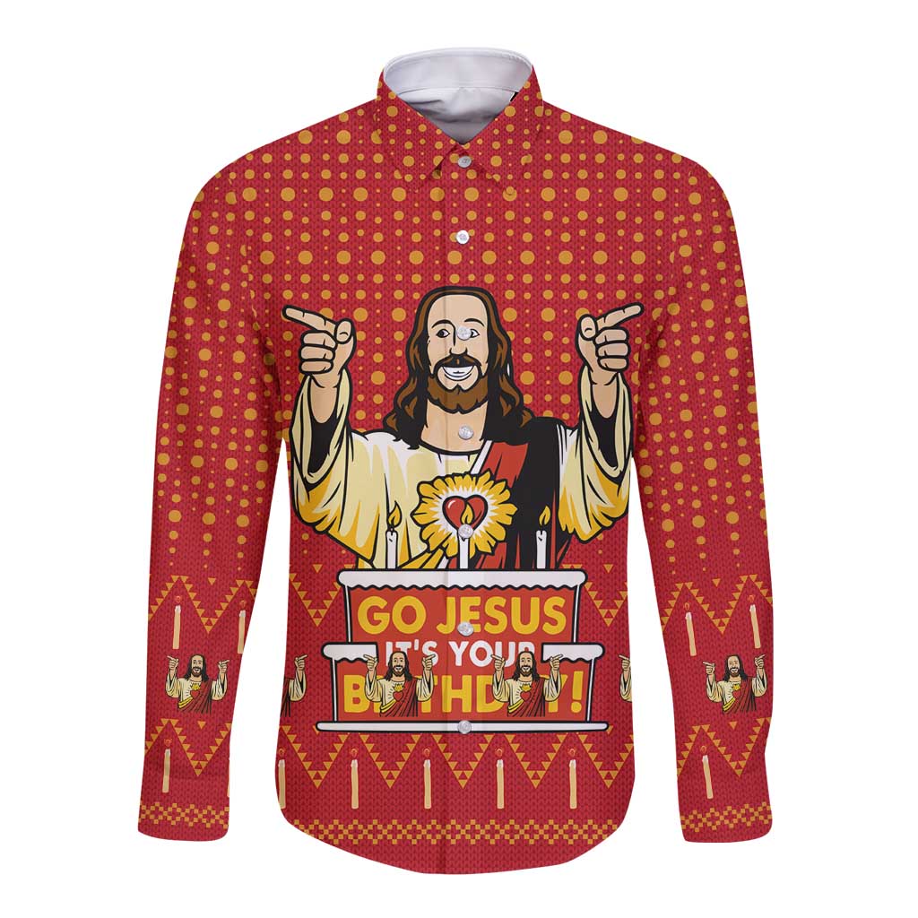 Jesus Birthday Christmas Long Sleeve Button Shirt Funny Xmas Holiday Patterns - Wonder Print Shop