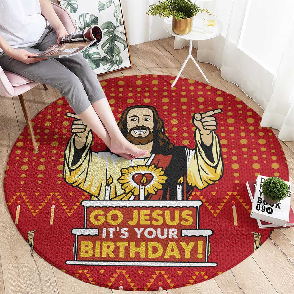 Jesus Birthday Christmas Round Carpet Funny Xmas Holiday Patterns - Wonder Print Shop