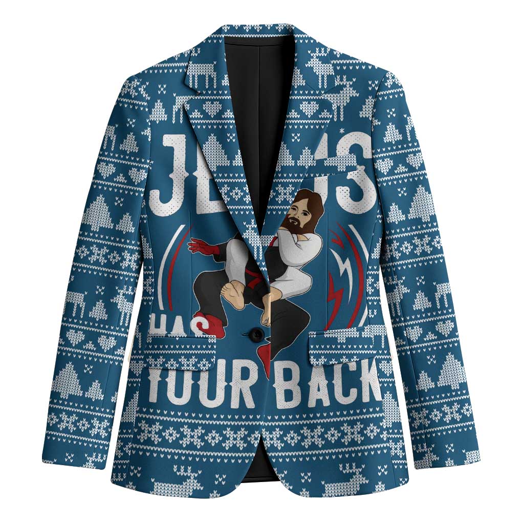 Jesus Has Your Back Jiu Jitsu Christmas Blazer Funny Xmas Holiday Patterns - Wonder Print Shop