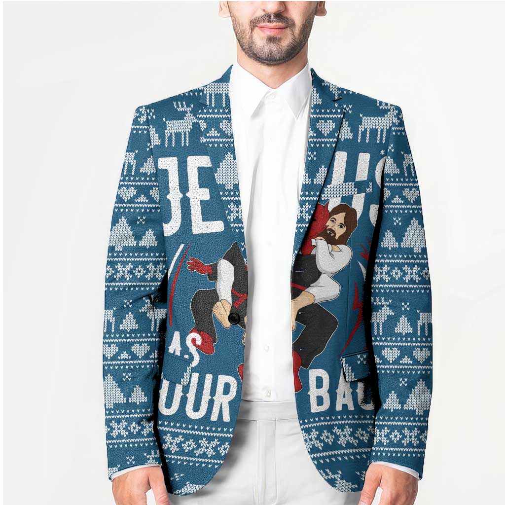 Jesus Has Your Back Jiu Jitsu Christmas Blazer Funny Xmas Holiday Patterns - Wonder Print Shop