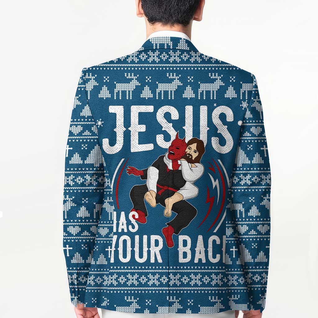 Jesus Has Your Back Jiu Jitsu Christmas Blazer Funny Xmas Holiday Patterns - Wonder Print Shop