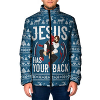 Jesus Has Your Back Jiu Jitsu Christmas Padded Jacket Funny Xmas Holiday Patterns - Wonder Print Shop