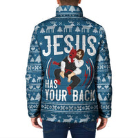 Jesus Has Your Back Jiu Jitsu Christmas Padded Jacket Funny Xmas Holiday Patterns - Wonder Print Shop