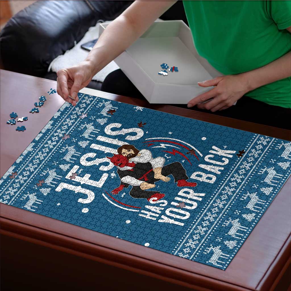 Jesus Has Your Back Jiu Jitsu Christmas Puzzle Funny Xmas Holiday Patterns - Wonder Print Shop